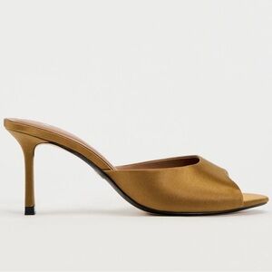 New Zara kitten heel peep toe slide - brown satin